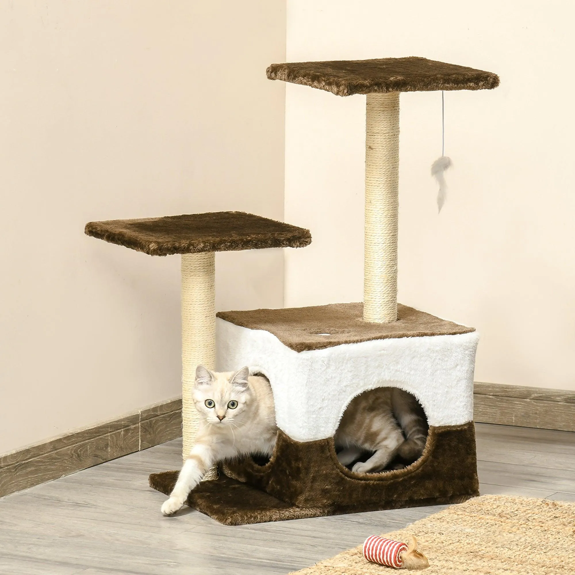 Cat Scratching Post with Condo - Brown