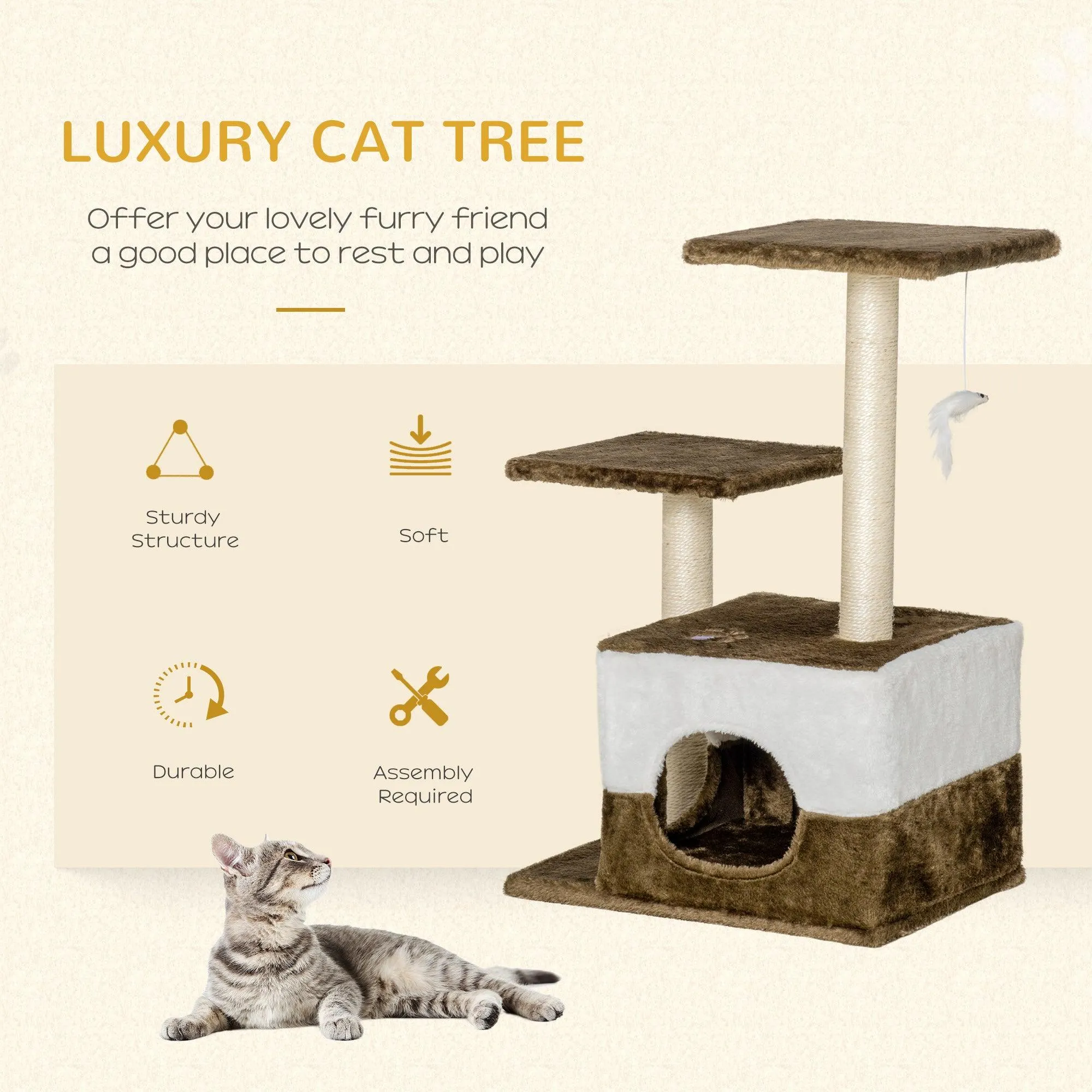 Cat Scratching Post with Condo - Brown