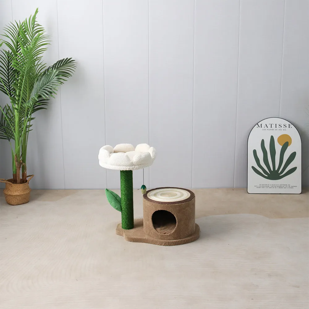 CATIO Camelia Flower with Log Cat House Cat Scratching Tree