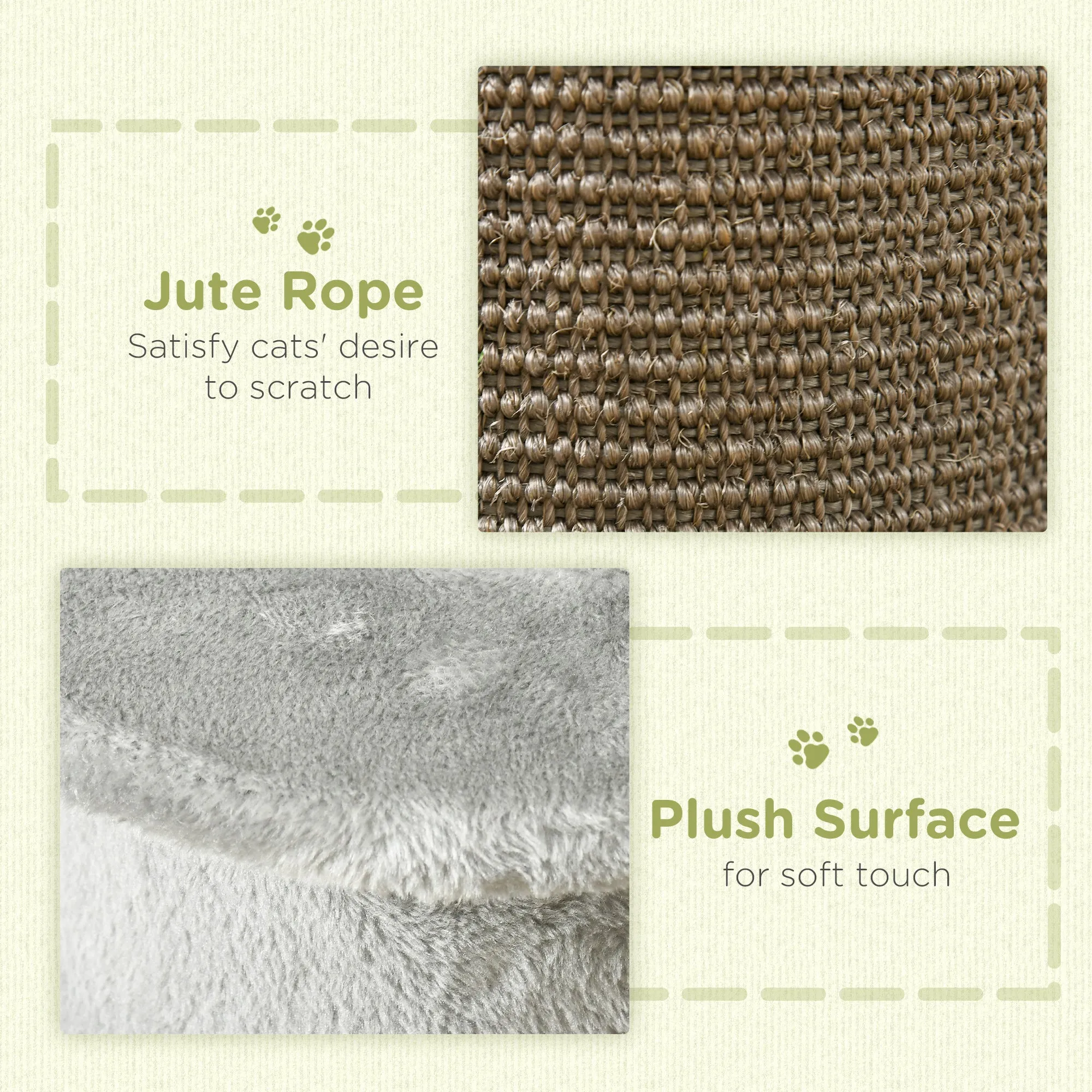 PawHut 58cm Cat Scratching Post for Corner Wall w/ Covered Plush, Play Balls