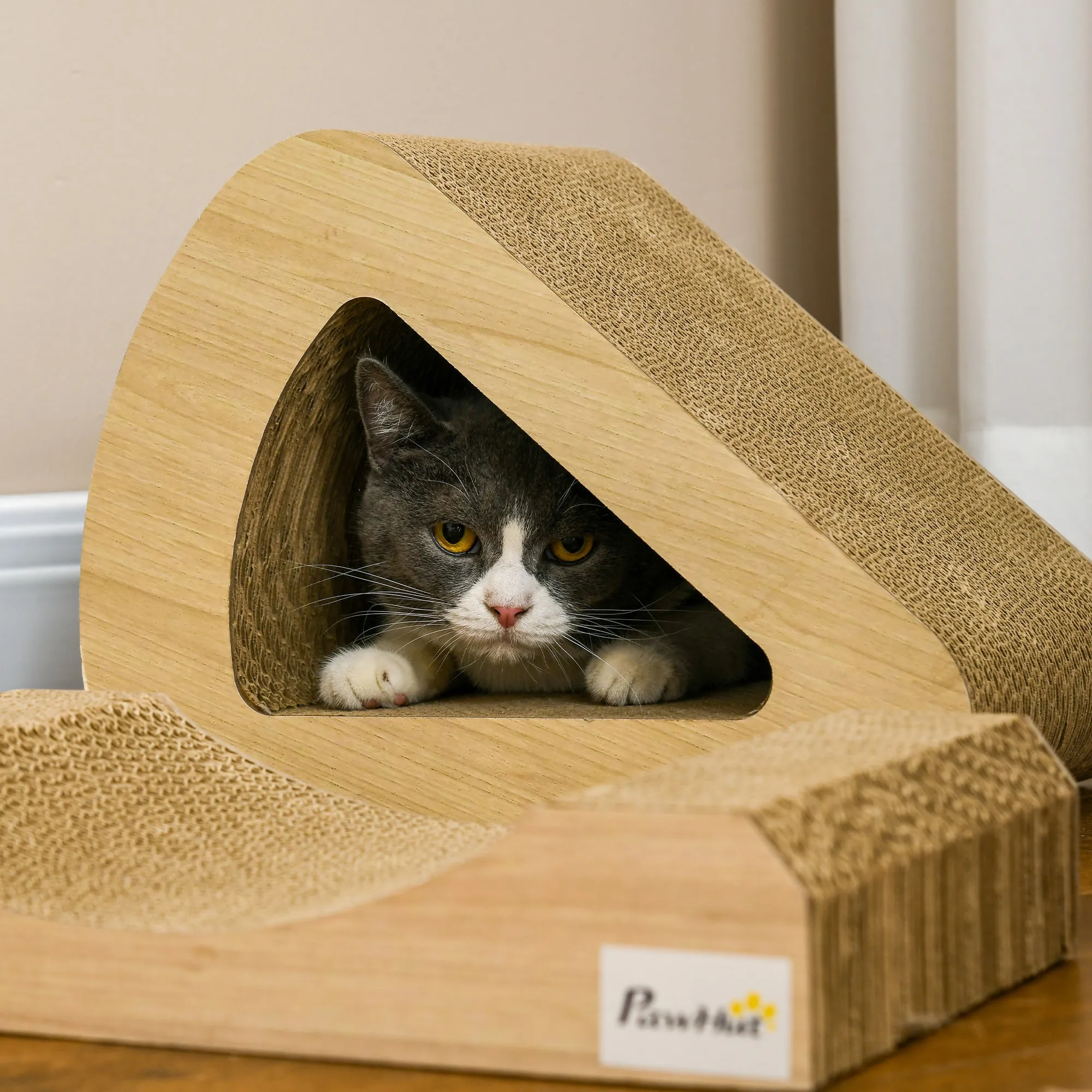 PawHut Cat Scratching Board with Catnip, Toy Ball, 38 x 21.5 x 39cm - Brown
