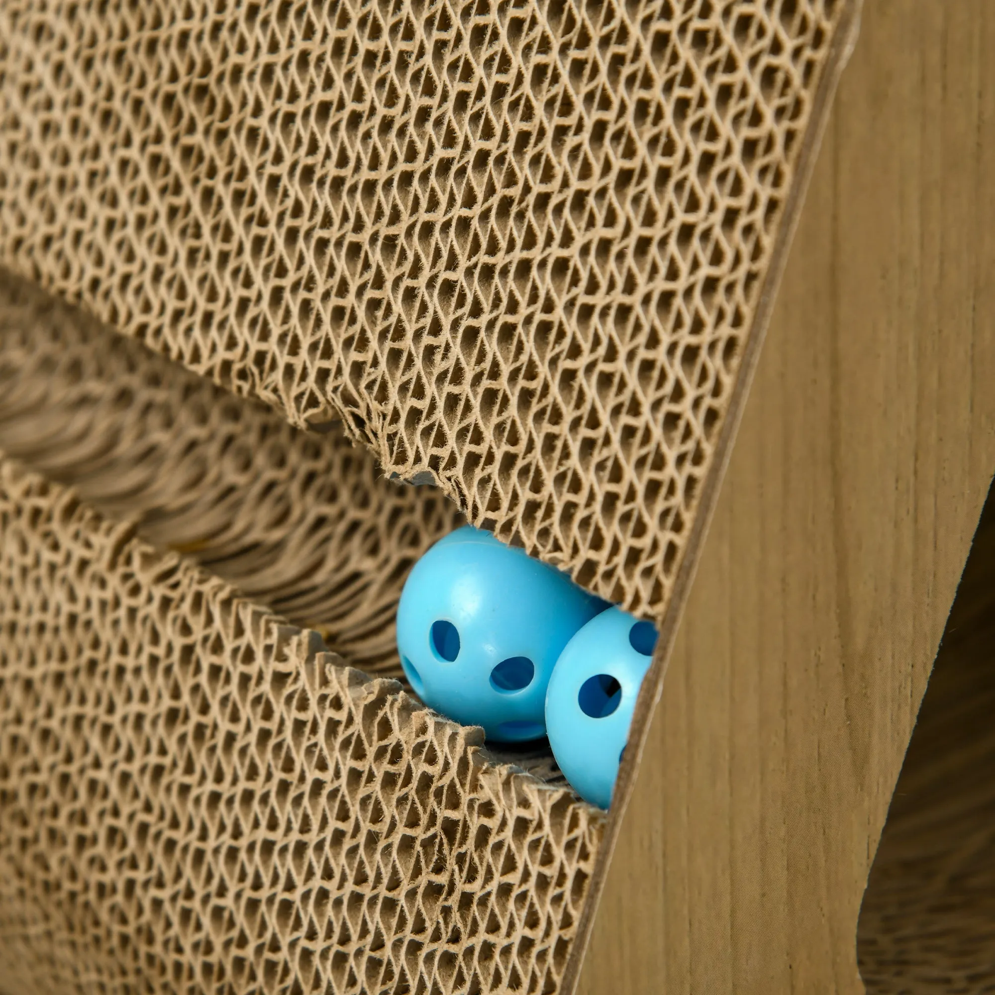 PawHut Cat Scratching Board with Catnip, Toy Ball, 38 x 21.5 x 39cm - Brown