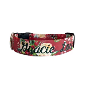 Personalized Dog Collar | Cranberry Christmas Floral Collar | Duke & Fox®