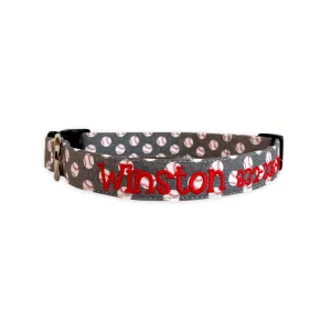 Personalized Dog Collar | Gray Baseball Dog Collar | Duke & Fox®