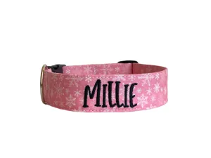 Personalized Dog Collar | Pink Snowflake Dog Collar | Duke & Fox®