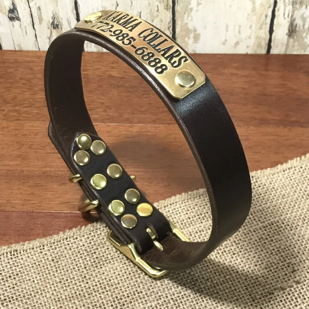 Personalized Leather Dog Collar with Nameplate 1 Inch Wide
