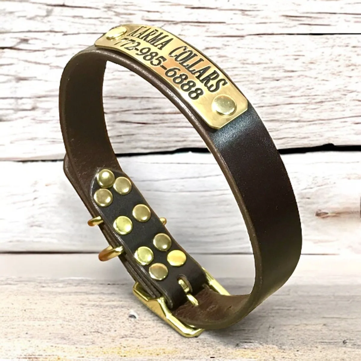 Personalized Leather Dog Collar with Nameplate 1 Inch Wide