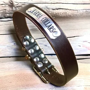 Personalized Leather Dog Collar with Nameplate 1 Inch Wide