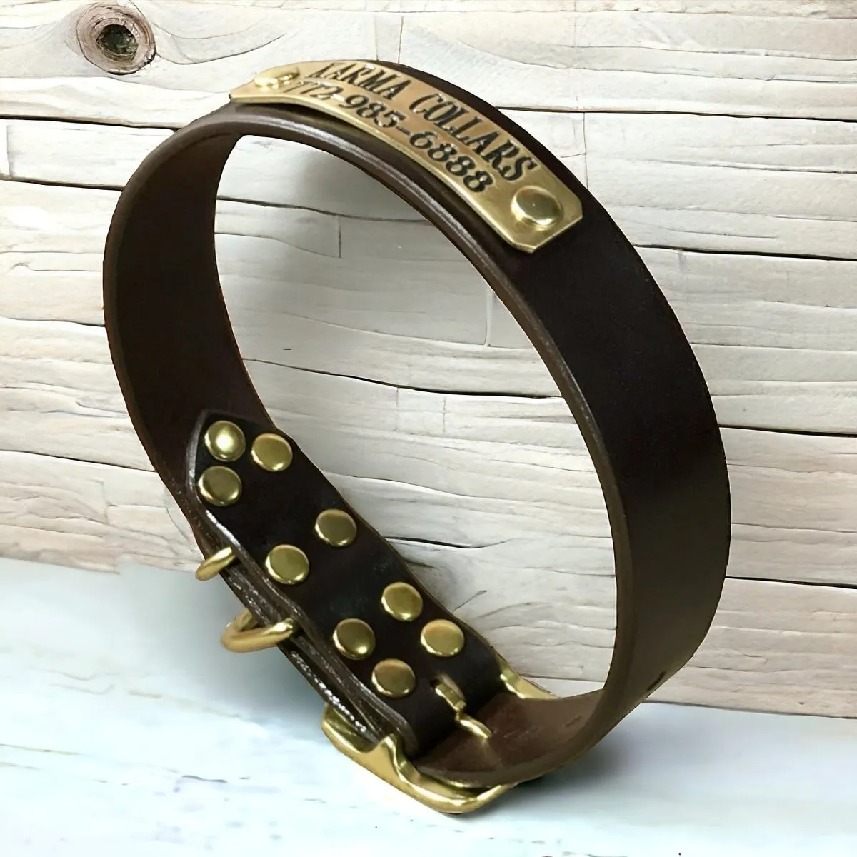 Personalized Leather Dog Collar with Nameplate 1 Inch Wide