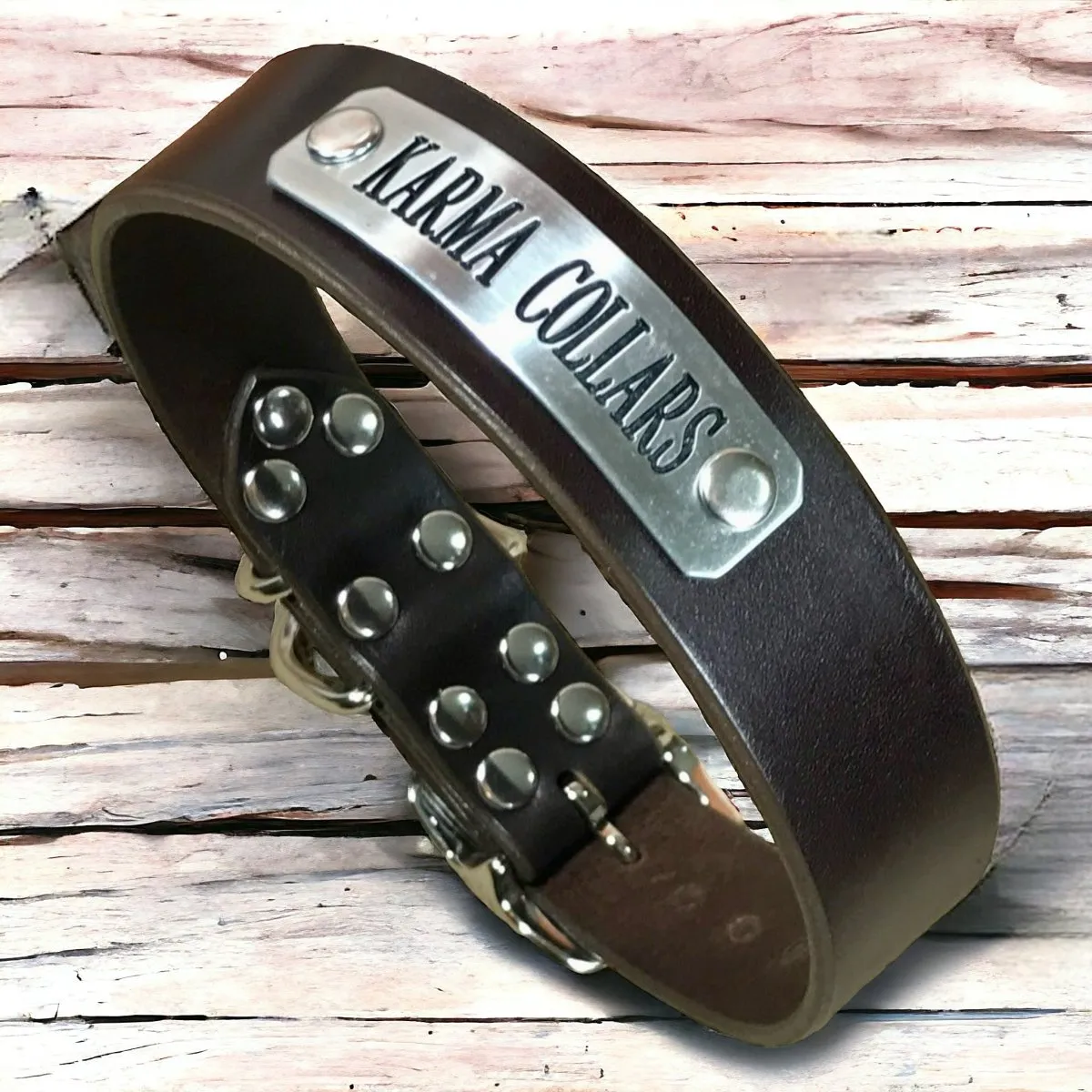 Personalized Leather Dog Collar with Nameplate 1 Inch Wide