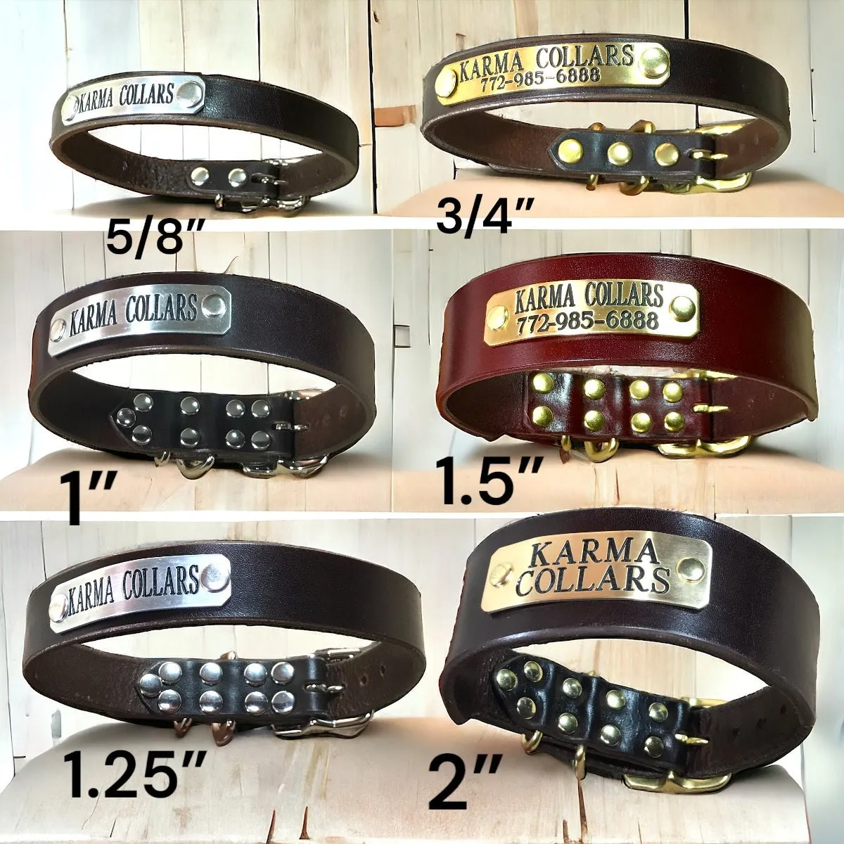 Personalized Leather Dog Collar with Nameplate 1 Inch Wide