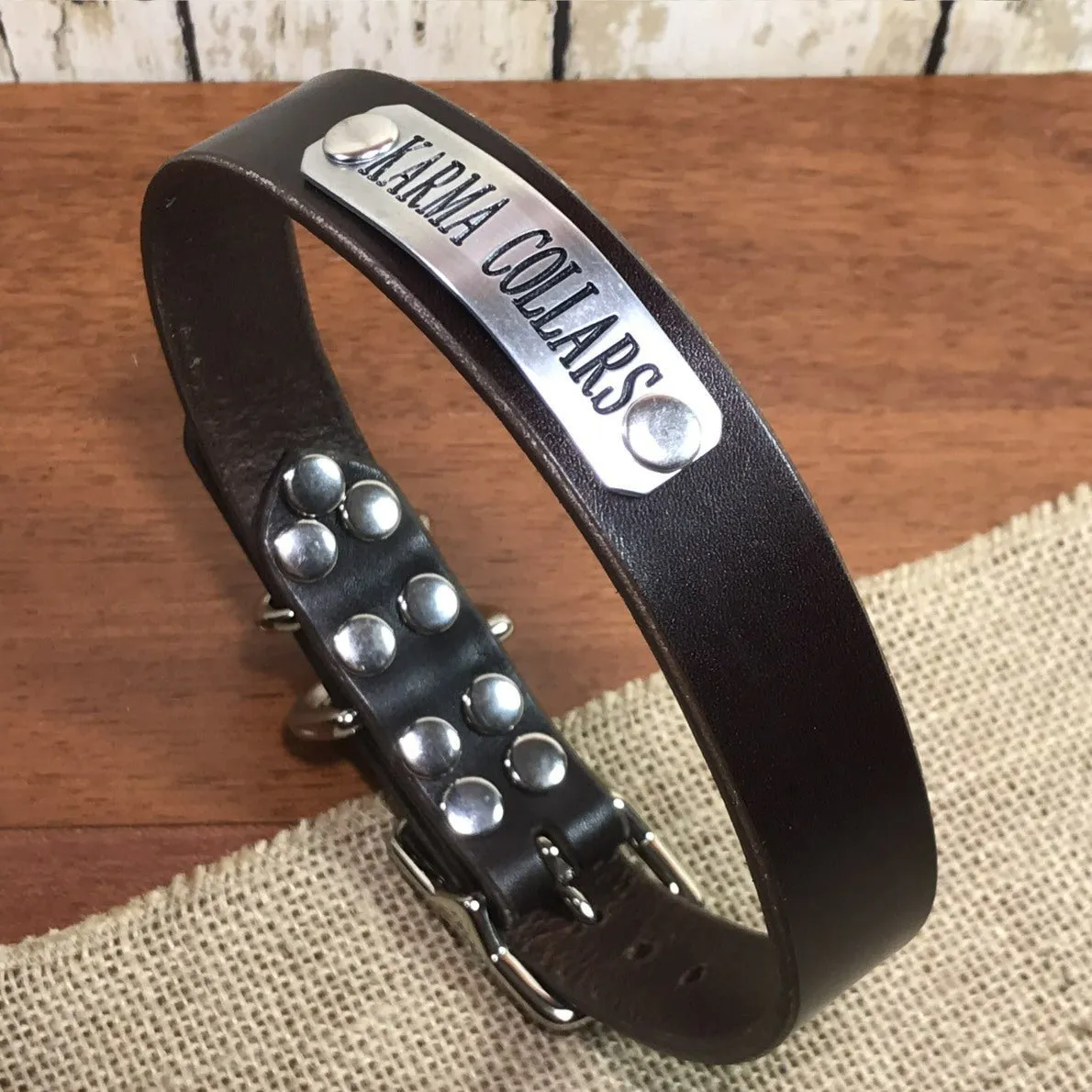 Personalized Leather Dog Collar with Nameplate 1 Inch Wide