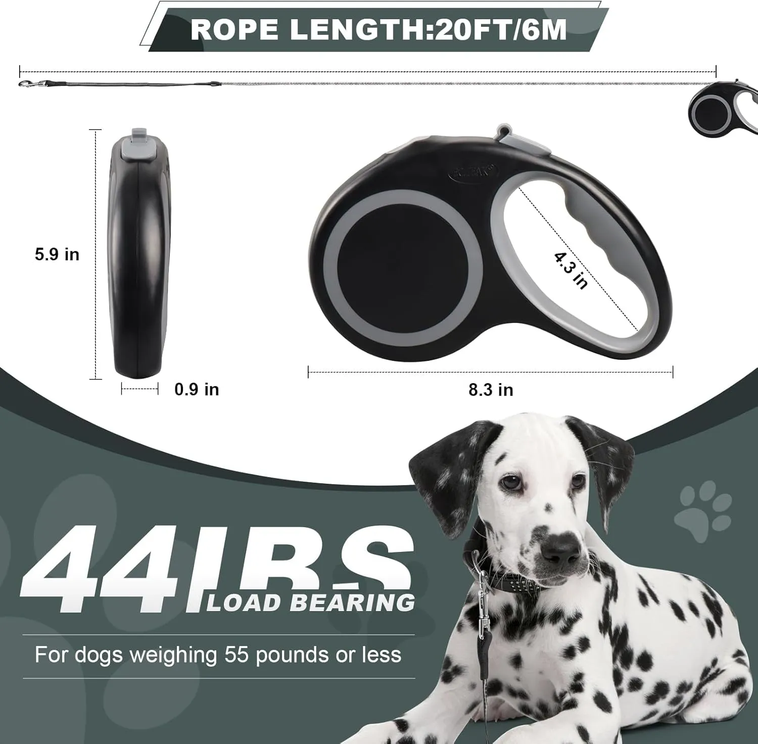 Retractable Dog Leash, 20 FT Dog Walking Leash for Small/Medium Dog or Cat up to 44 Lbs, Strong Nylon Cord, Tangle Free, One-Hand Brake