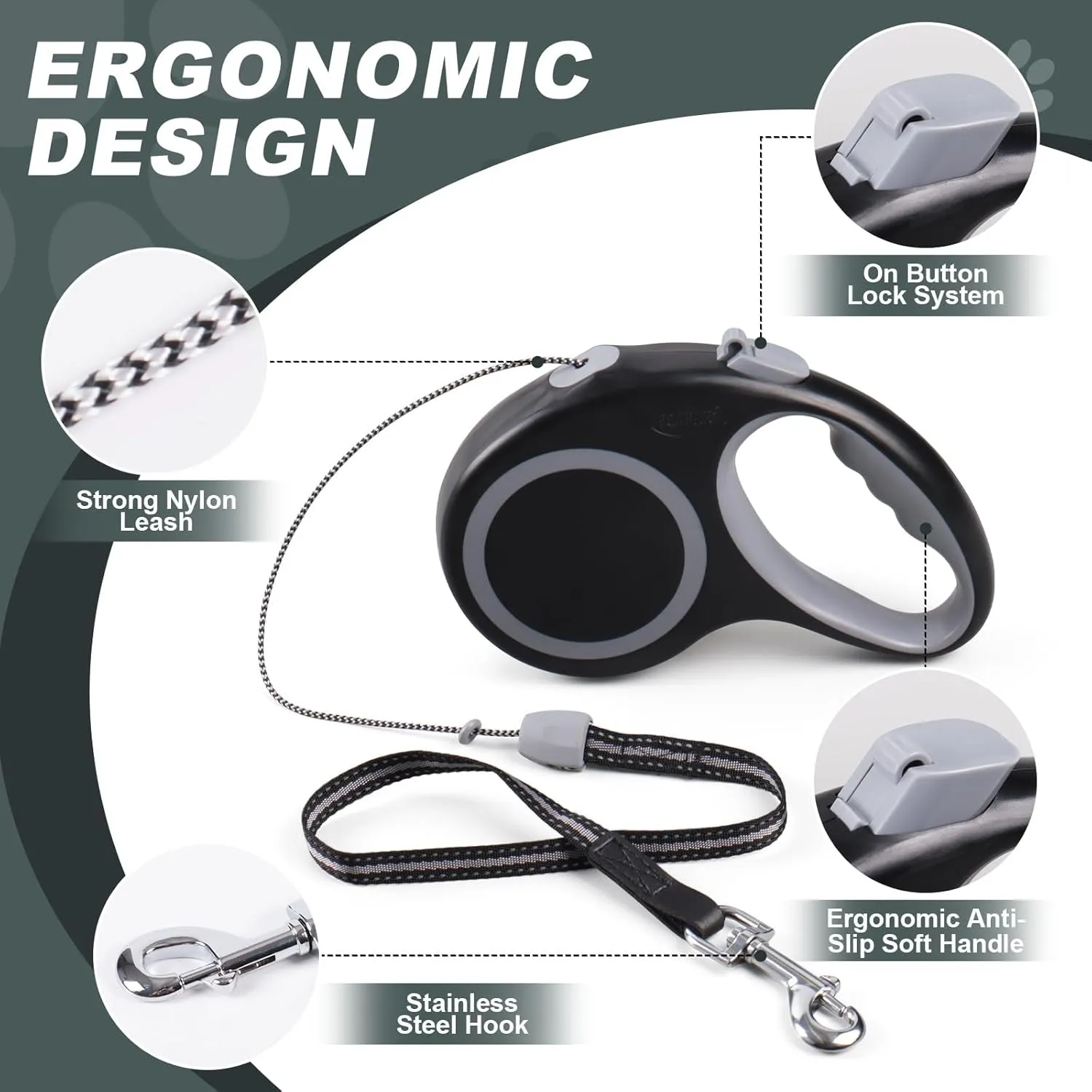 Retractable Dog Leash, 20 FT Dog Walking Leash for Small/Medium Dog or Cat up to 44 Lbs, Strong Nylon Cord, Tangle Free, One-Hand Brake
