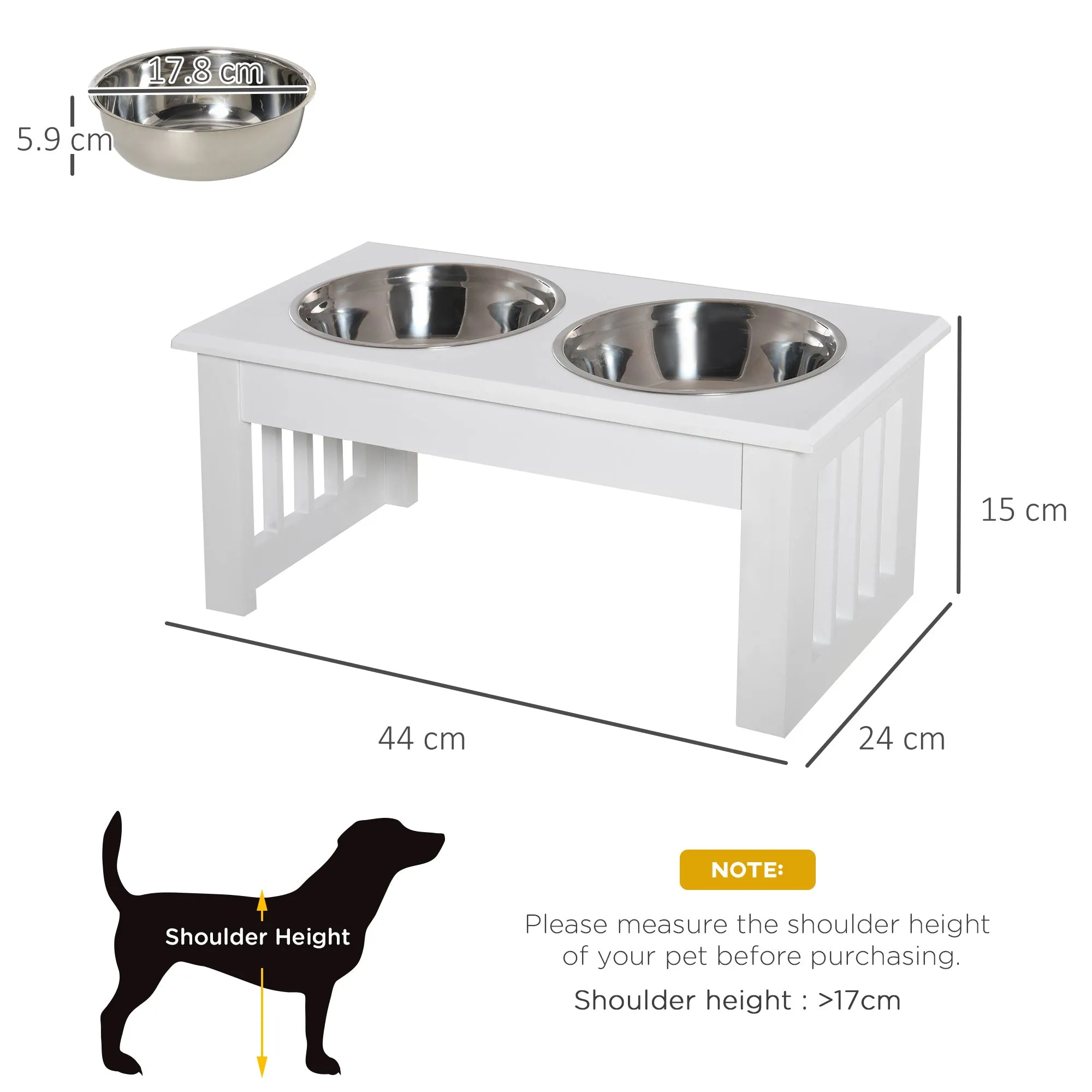 Stainless Steel Pet Feeder, 43.7Lx24Wx15H cm-White