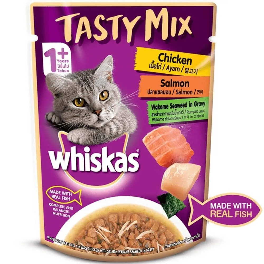 Whiskas Chicken With Salmon Wakame Seaweed in Gravy and Chicken With Tuna And Carrot in Gravy Adult Cat Wet Food Combo