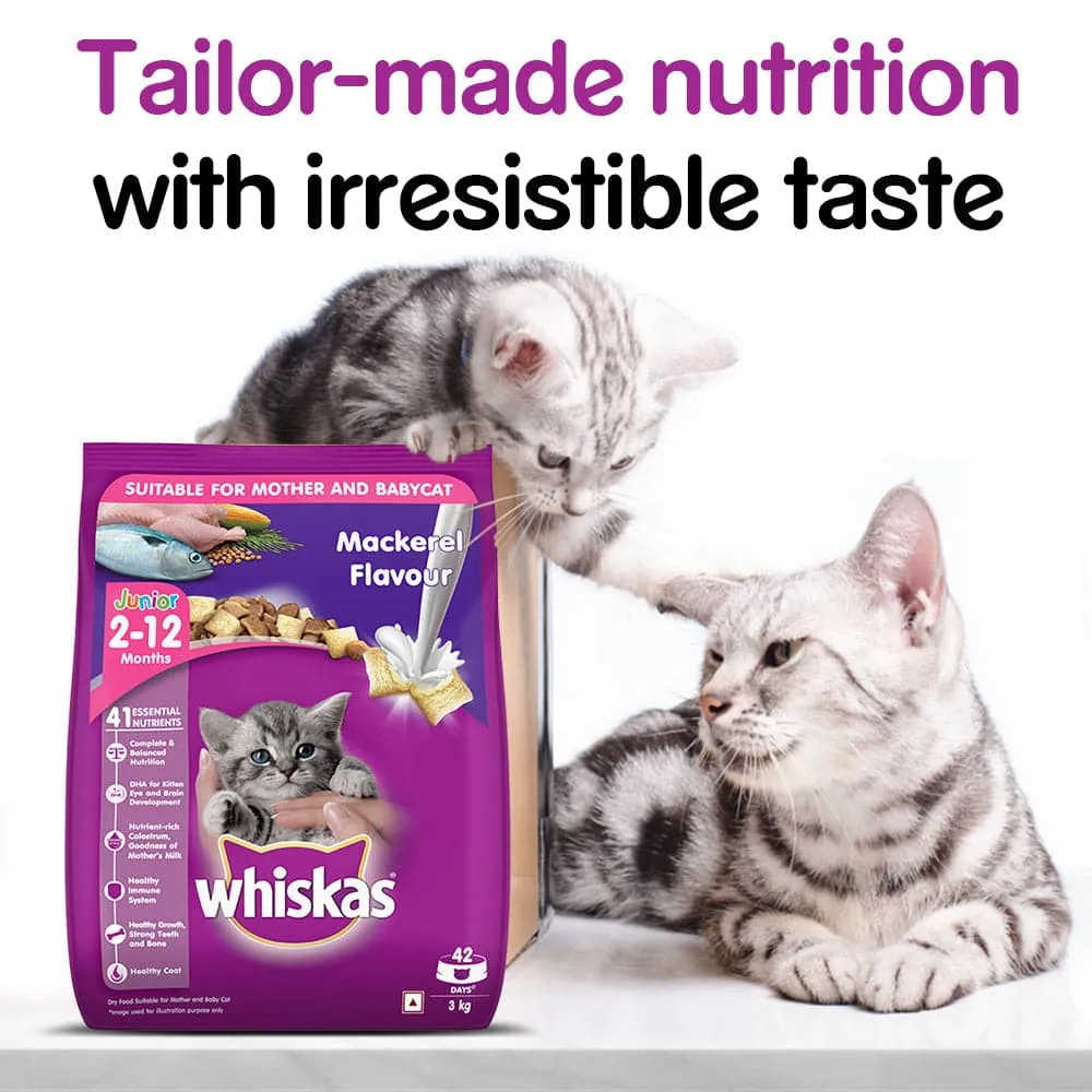 Whiskas Mackerel Flavour Dry Food for Mother and Baby Cat (Buy 1 Get 1) (Limited Shelf Life)