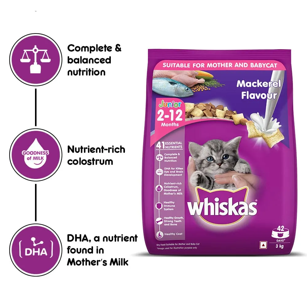 Whiskas Mackerel Flavour Dry Food for Mother and Baby Cat (Buy 1 Get 1) (Limited Shelf Life)
