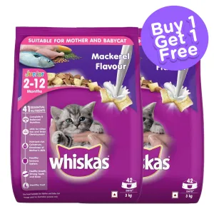 Whiskas Mackerel Flavour Dry Food for Mother and Baby Cat (Buy 1 Get 1) (Limited Shelf Life)