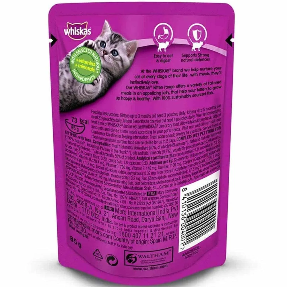 Whiskas Tuna in Jelly Kitten Wet Food and Mackerel Flavour Kitten (2 to 12 months) Dry Food Combo